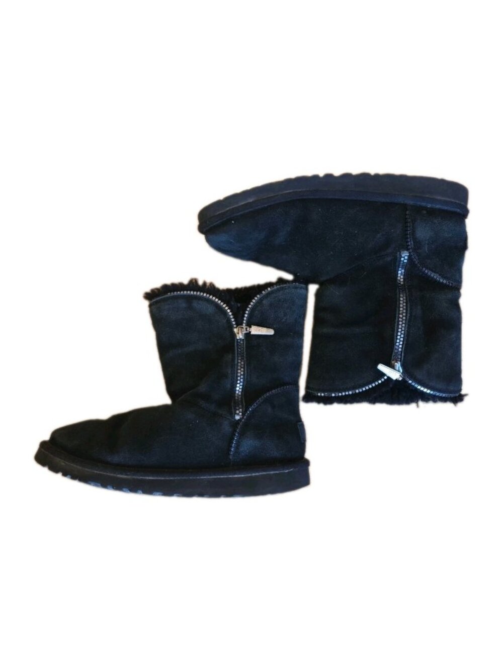 UGG Boots Mini Florence Black Suede Size 6 Woman's Zipper Shearling